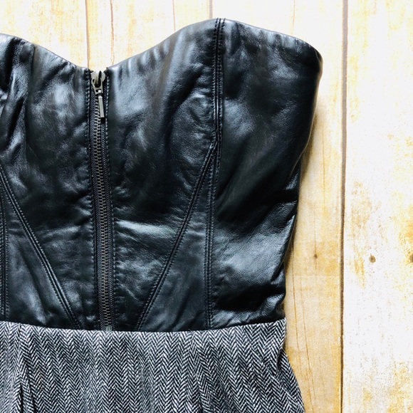 🆕 bebe Leather Tweed Bustier Strapless Dress sz 0 - Picture 2 of 5